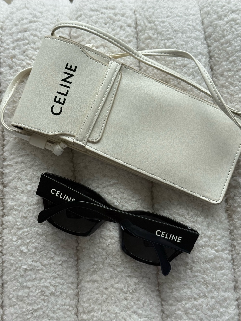 Celine Black Sunglasses with White Leather Crossbody Case